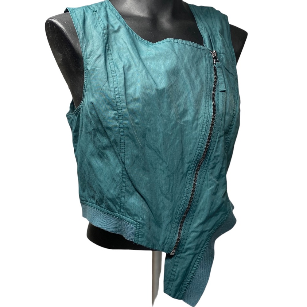 Stella Carakasi Asymmetrical Zip Vest Size Small Teal Green